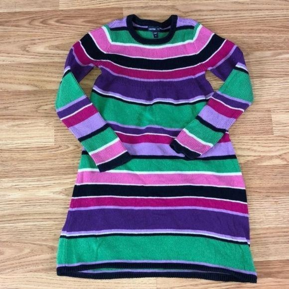 Gap Striped Green Purple Pink Dress Long Sleeve